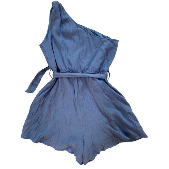Zesica One Shoulder Romper M Blue Viscose Belted Elastic Waist Lined RFF10522 - Picture 5 of 8